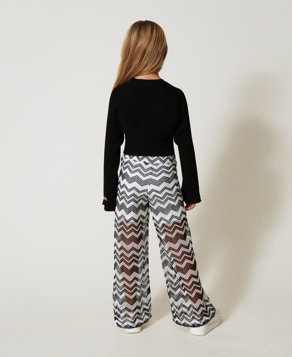 Mesh trousers with chevron pattern Bicolour "Ice" White / Black Girl 251GJ2553_02849_03