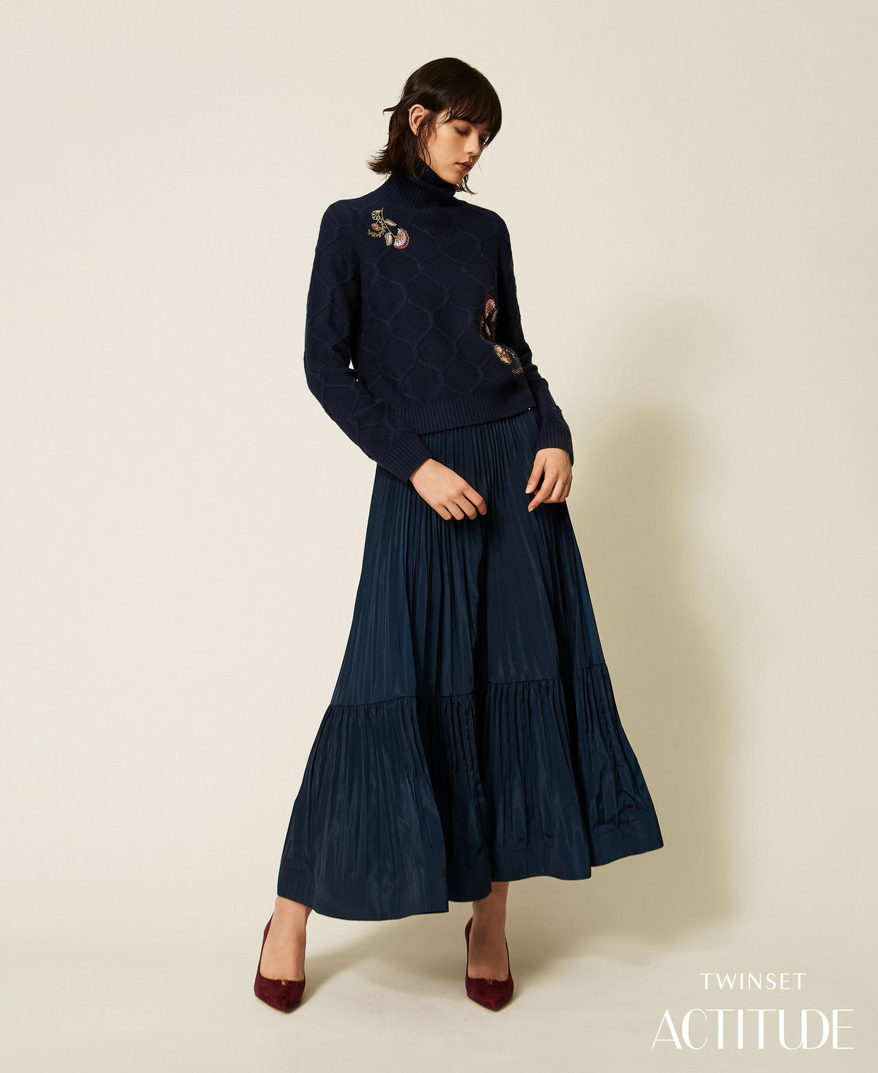 Long pleated taffeta skirt Blue Paint Woman 262AP2201_13182_PA
