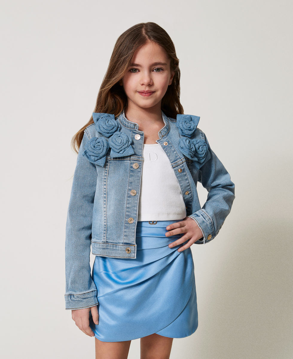 Minigonna in duchesse con drappeggio Azzurro "Paper Blue" Bambina 251GJ2503_12148_02