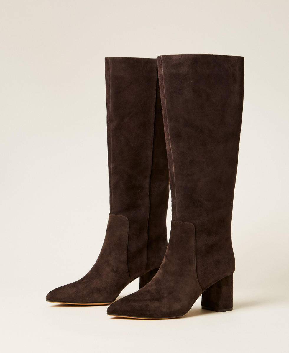 Bottes en cuir velours Chocolat Noir Femme 252TGT162_11054_02