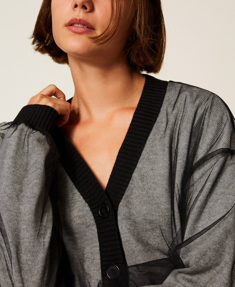 Cardigan en maille doublée de tulle Noir / Gris Chiné Femme 252LI3PAA_04033_04