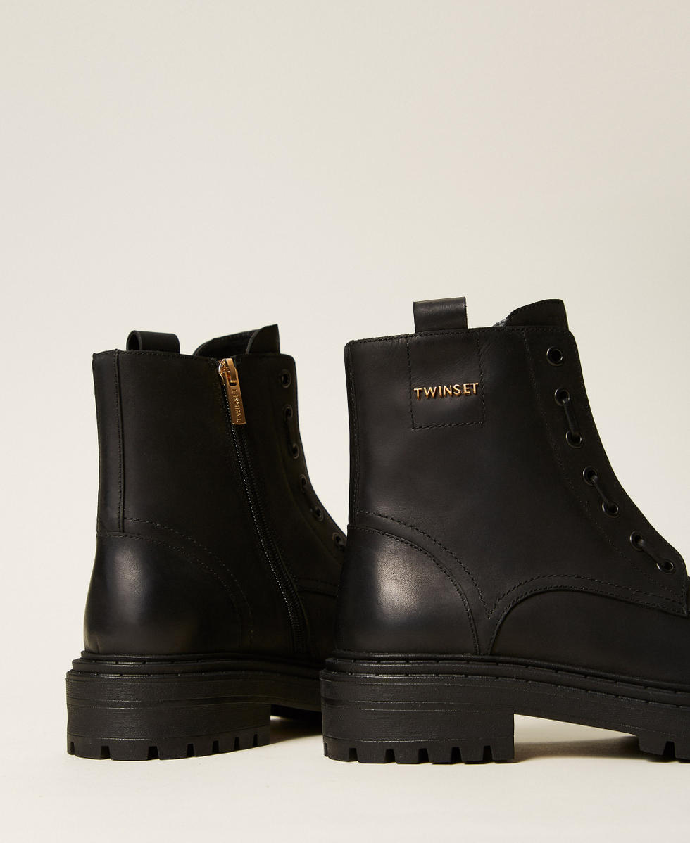 Leather chunky boots with logo Black Woman 252TCP184_00006_03