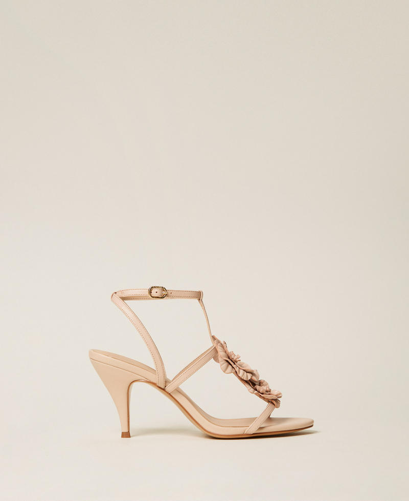 Leather sandals with flower Rope Beige Woman 261TGT082_12145_01
