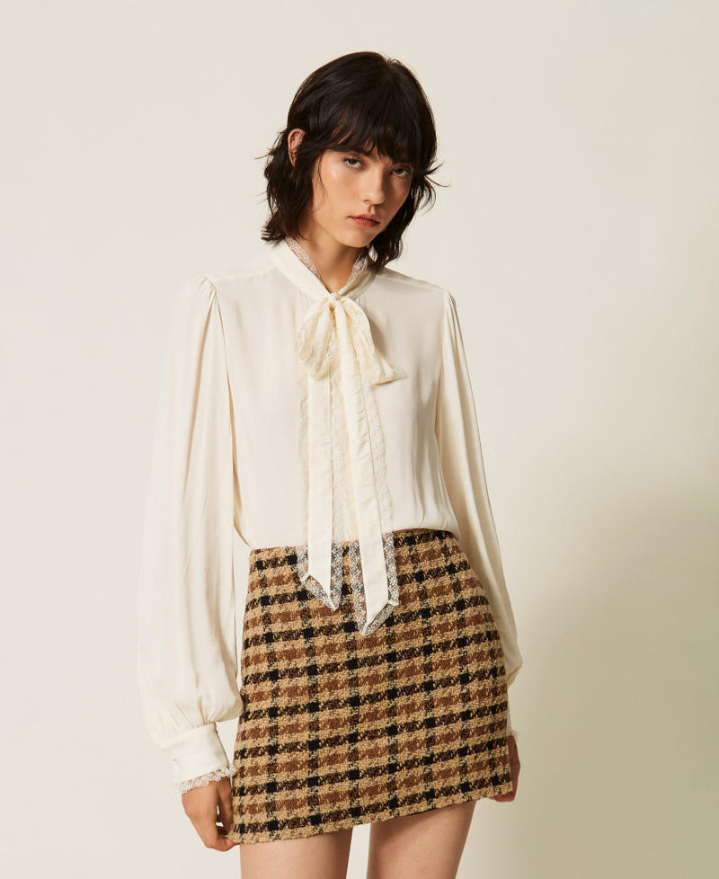Check boucl&eacute; miniskirt Brown/"Nut" Brown/Gold Check Boucl&egrave; Woman 262TT2351_14021_02