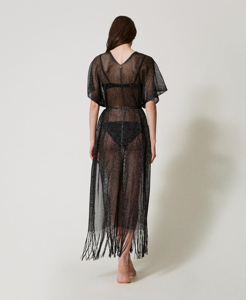 Long mesh and lurex kaftan with fringes Black Woman 251TO5180_00006_03