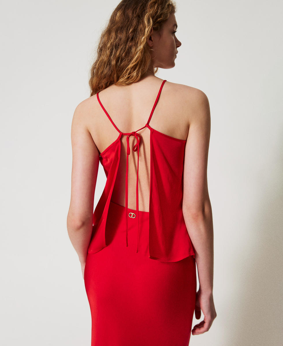 Top in satin crepe Hibiscus Red Woman 251TT2192_12365_03