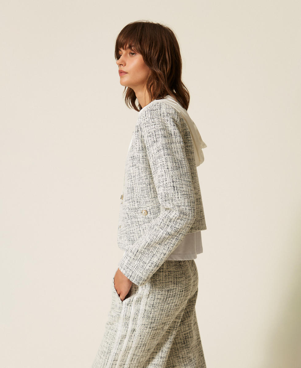 Chaqueta de felpa trenzada Tweed Off White / Negro Mujer 262LI2HCC_13877_02