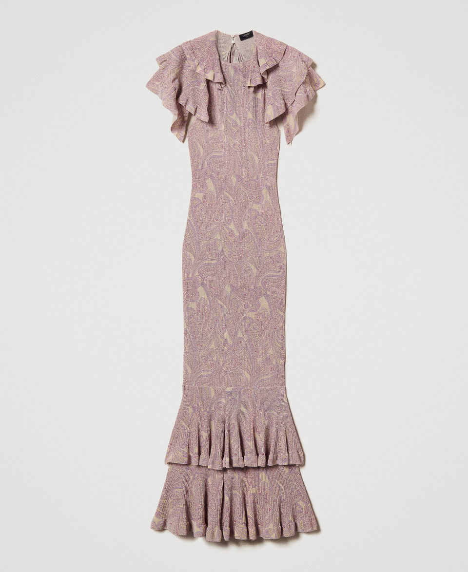 'Lipari' long printed knit dress Small Lilac Paisley Print Woman 251TS3220_12591_S0