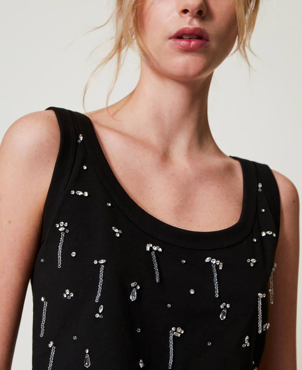 Top cropped con ricami Nero Donna 251AP2222_00006_03