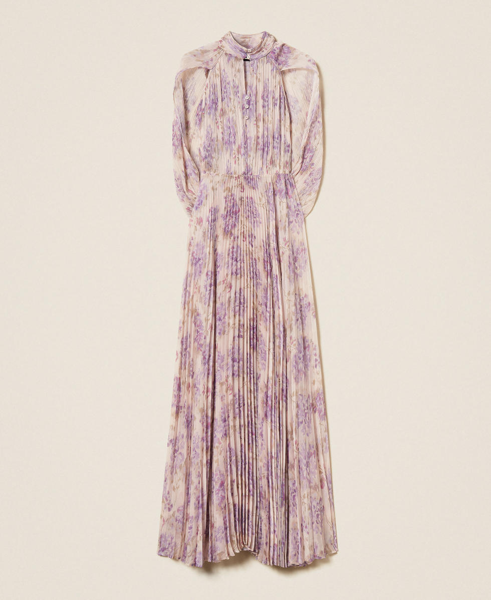 Abito lungo in creponne plissé a fiori