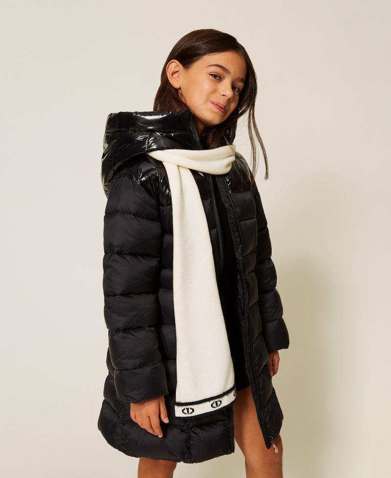 Écharpe en maille avec Oval T Bicolore Blanc Cassé/Noir Fille 252GJ501J_10973_T0