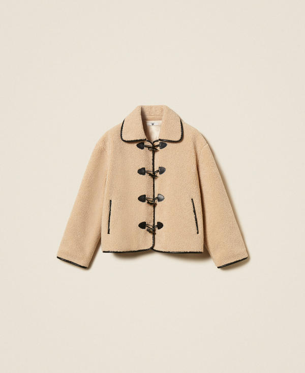 Caban in faux fur con alamari