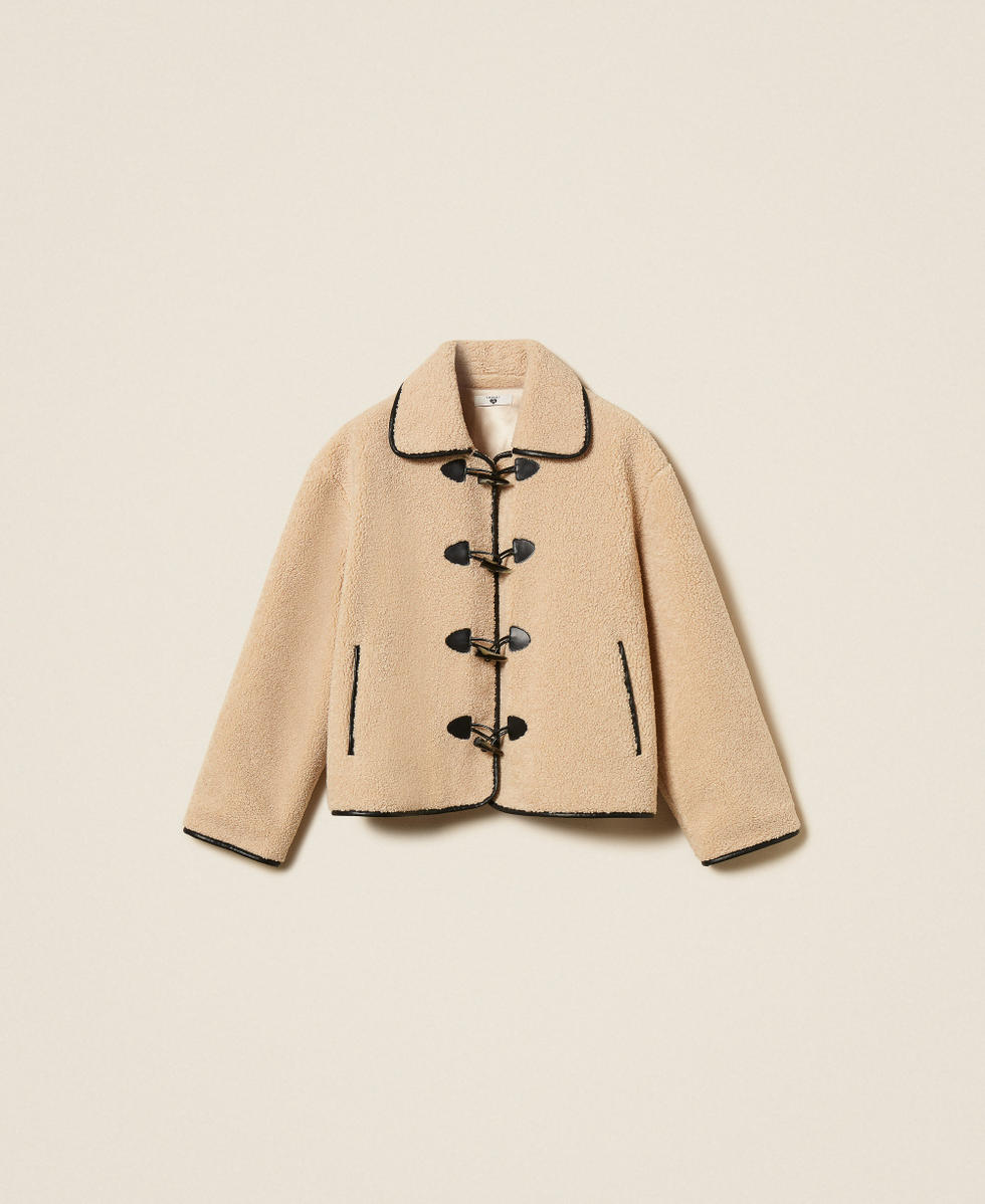 Caban in faux fur con alamari Bicolor Beige "Crystal Sand" / Nero Donna 262LI2FAA_13879_S0