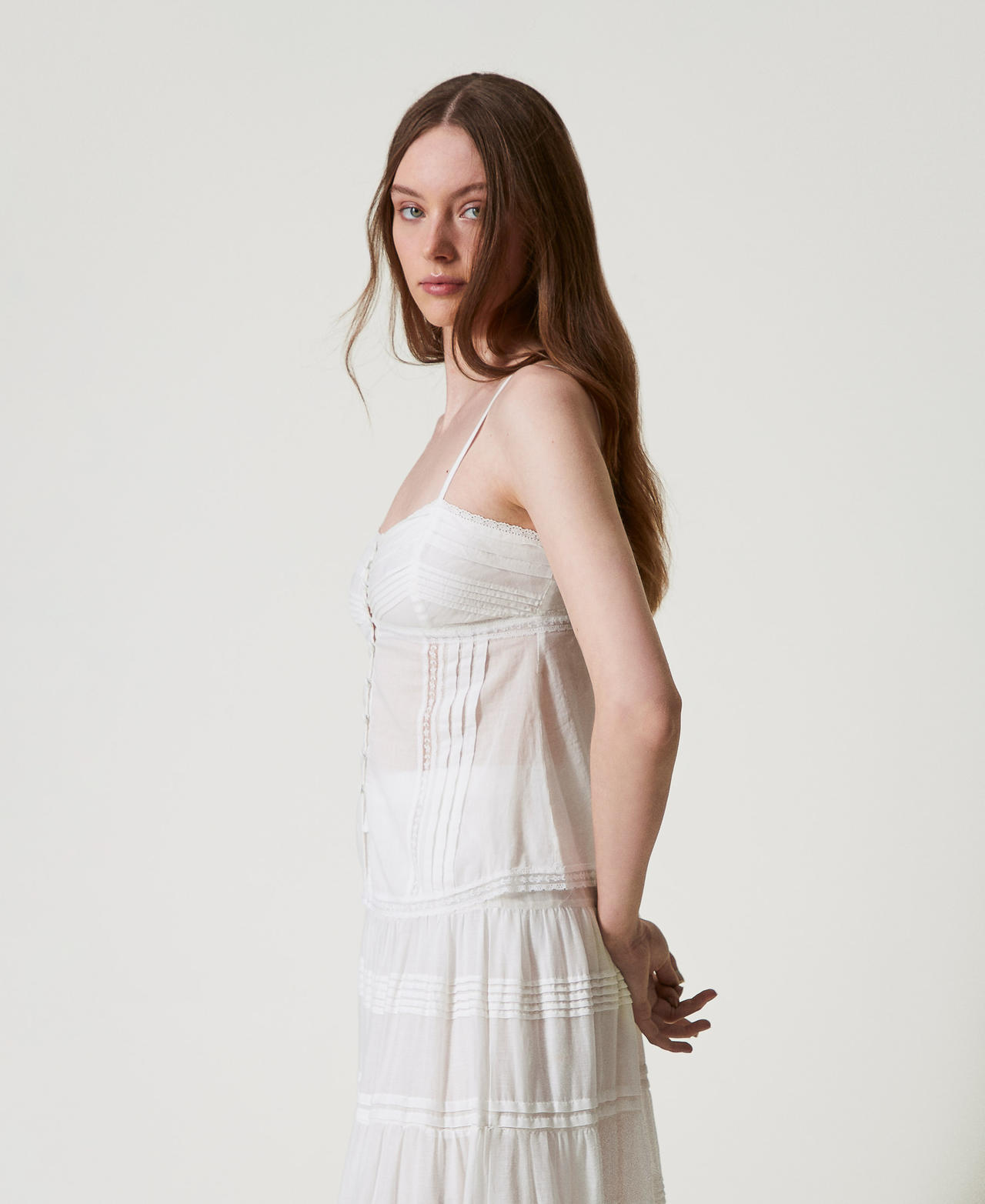 Top in mussola con pizzo Bianco Sugar Donna 251LM2WAA_00632_02