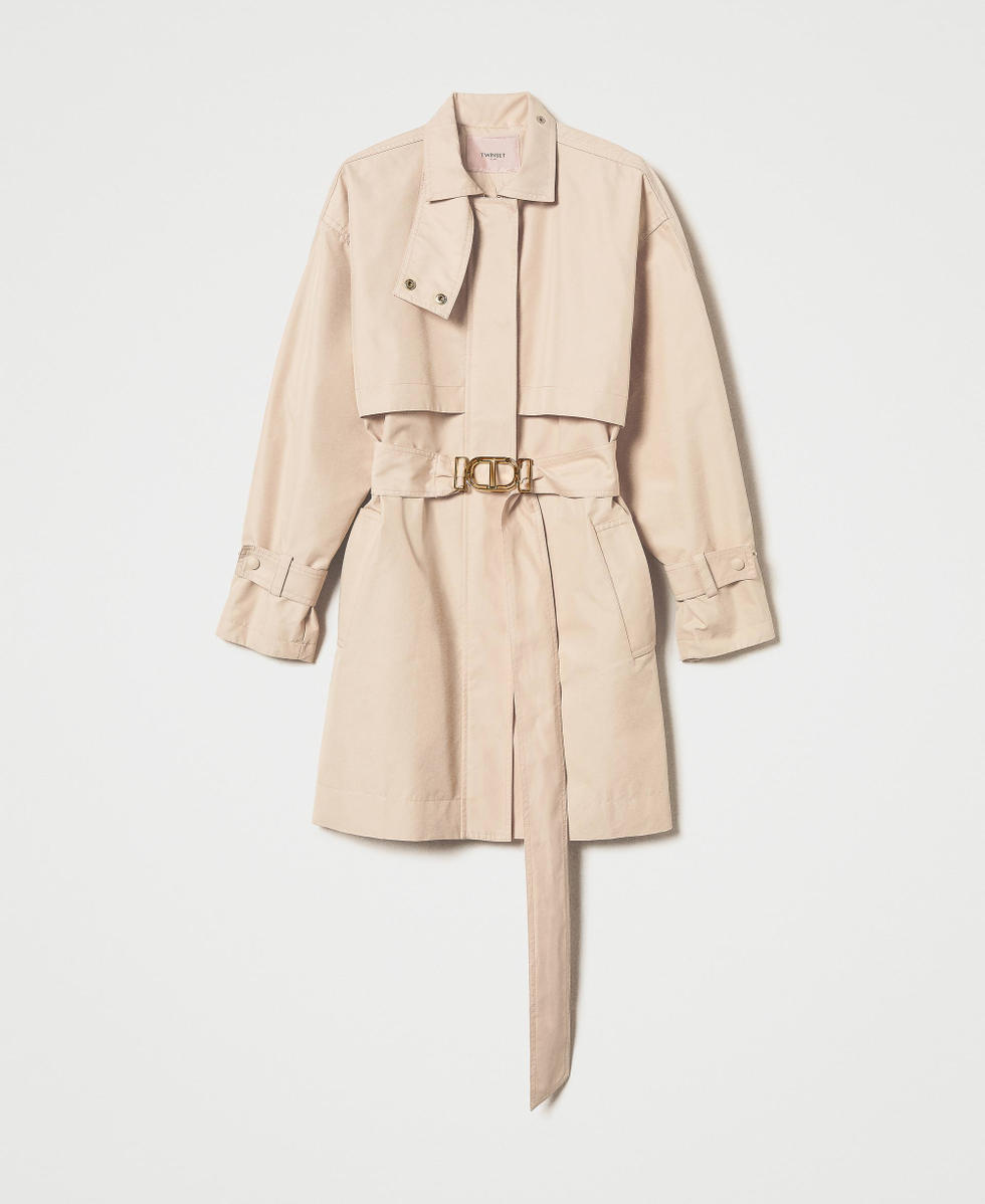 Short twill trench coat with belt Rope Beige Woman 251TP2661_12145_S0