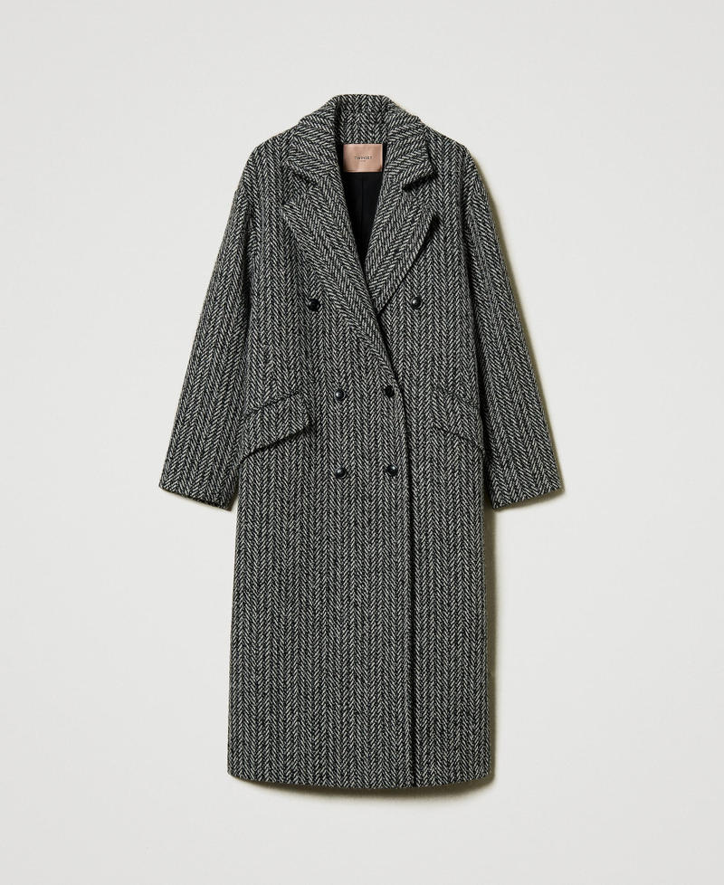 Pinstripe wool blend coat Salt Pepper Snow / Black Stripe Woman 242TT2510_12077_S0