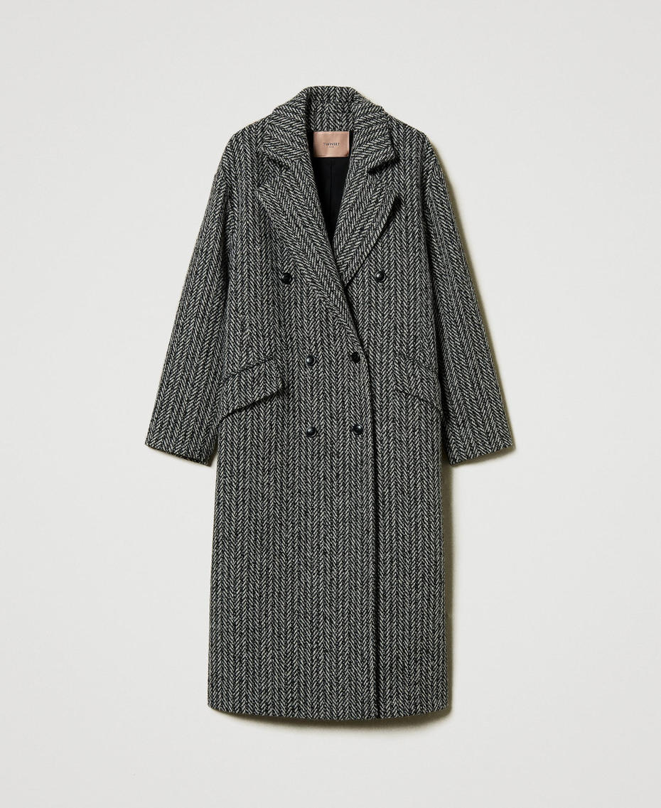 Pinstripe wool blend coat Salt Pepper Snow / Black Stripe Woman 242TT2510_12077_S0