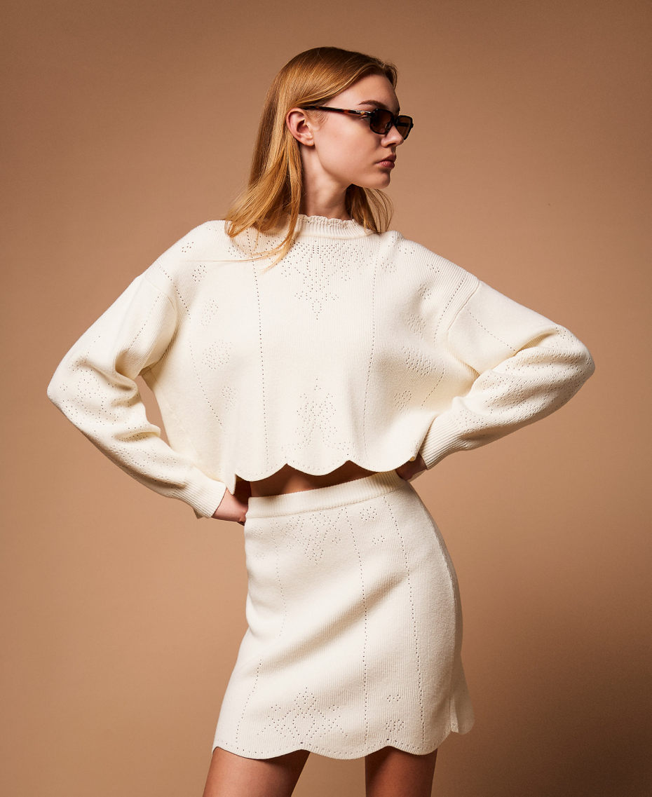 Scalloped hem knit mini skirt White Snow Woman 252TT3212_00282_PC