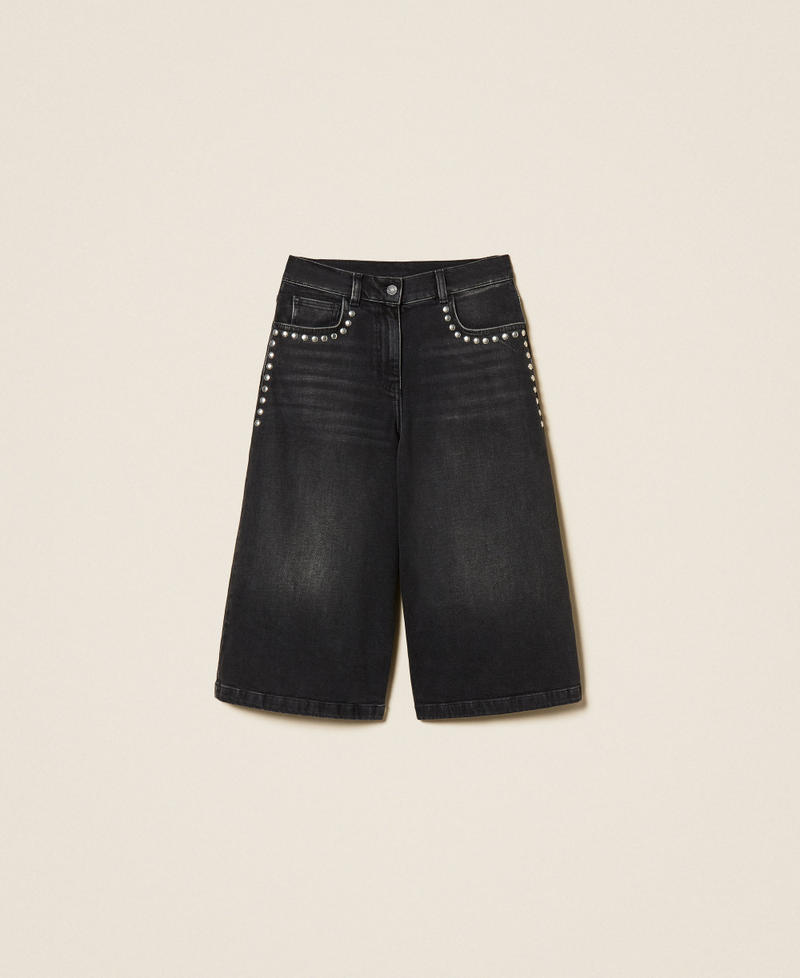 Denim Bermuda shorts with studs Washed Black Denim Woman 261AP2263_12908_S0