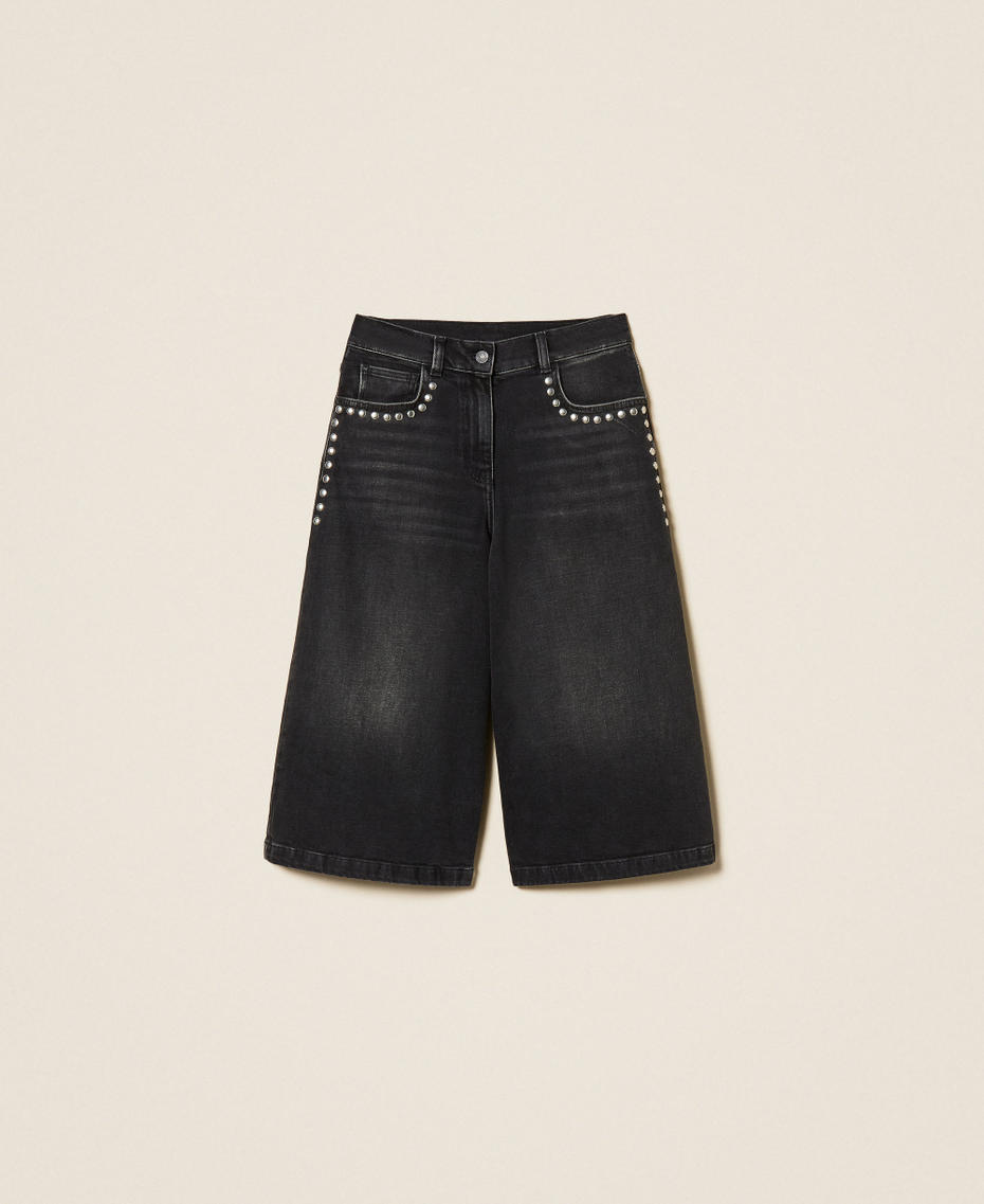 Denim Bermuda shorts with studs Washed Black Denim Woman 261AP2263_12908_S0