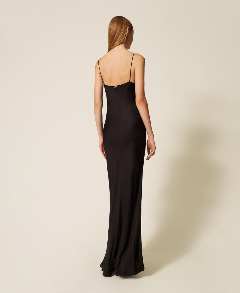 Long satin dress with embroidery Black Woman 252TT2130_00006_03