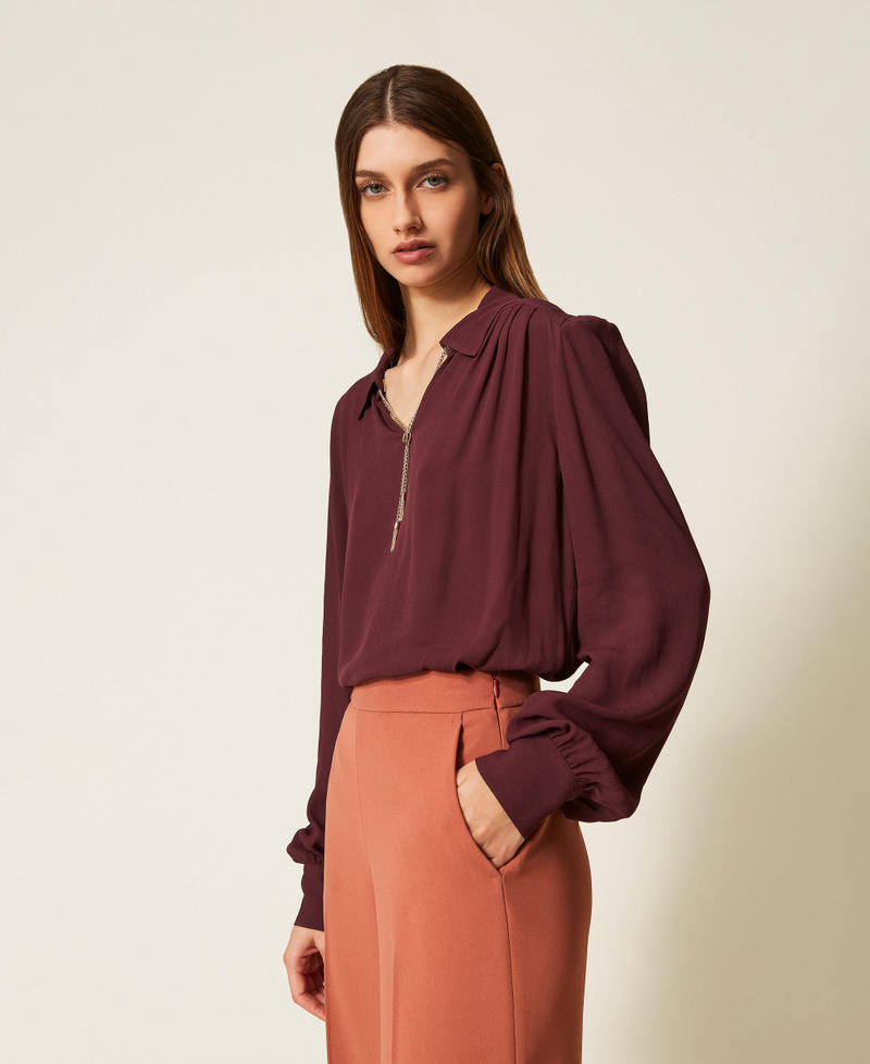 Blouse with gathering and Oval T chain “Wine tasting” Purple Woman 252TP2291_05609_02