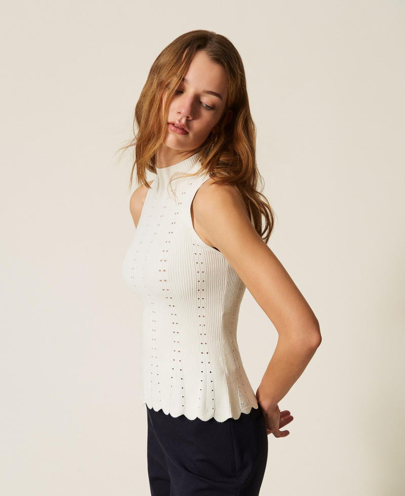 Turtle-neck knit top with scalloped hem White Snow Woman 261TP3052_00282_02