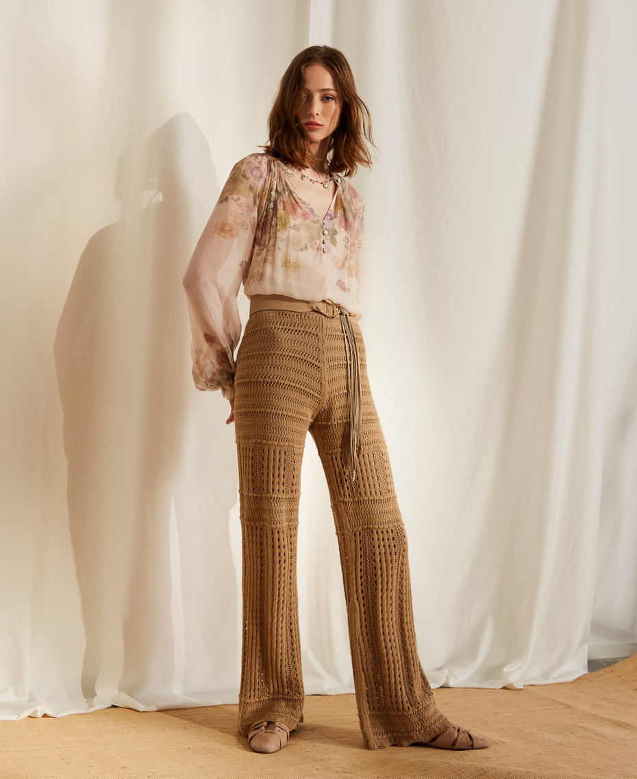 Check knit trousers Cork Brown Woman 261TT3262_13452_PC
