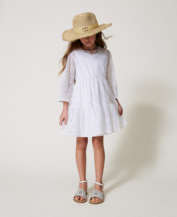 Short embroidered tulle dress with flounces