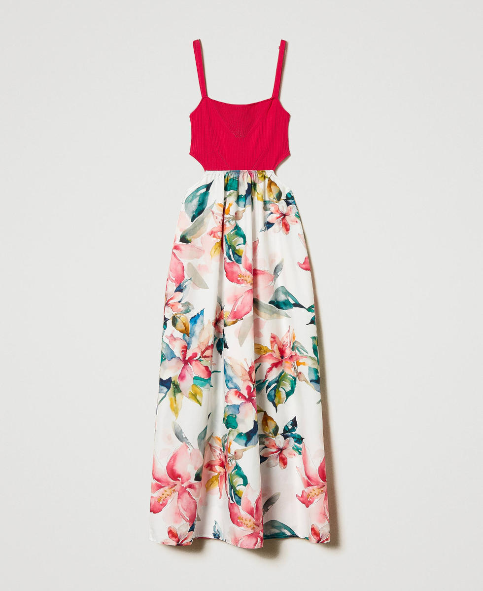 Vestido largo de punto con estampado de flores Estampado Raya Flores N&aacute;car / Multicolor Mujer 251LB3LAA_12198_S0