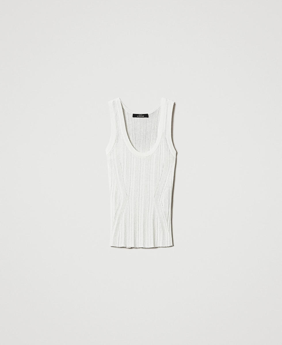 Top fitted in maglia a coste Bianco Sugar Donna 251AP3031_00632_0S
