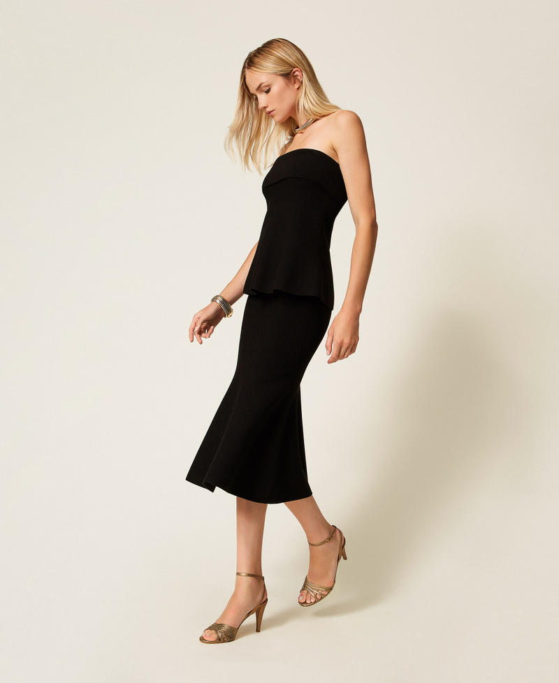 Midi-Strickrock mit Godetfalten Schwarz Frau 252TP3412_00006_02