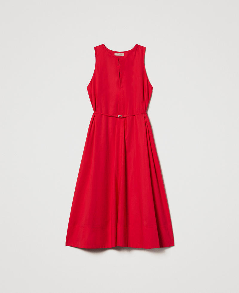 &Auml;rmelloses Maxikleid aus Popeline Hibiscus Red Frau 251TT2221_12365_S0