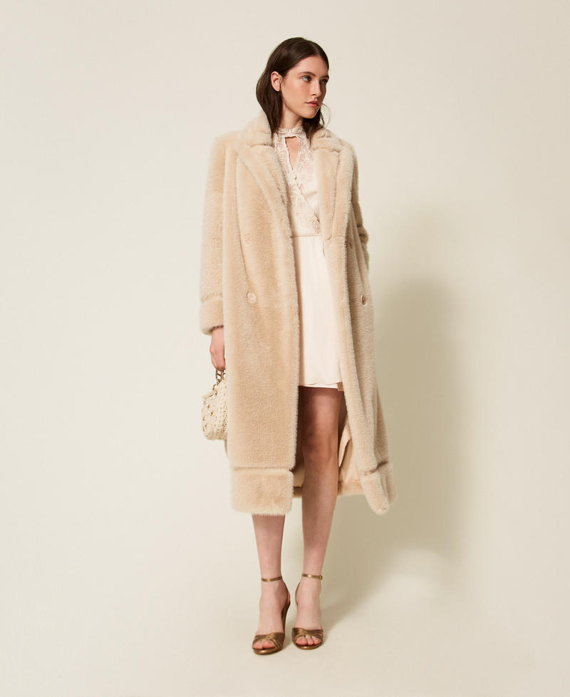 Short satin dress with embroidery Light Natural Woman 252TT2245_12227_T0