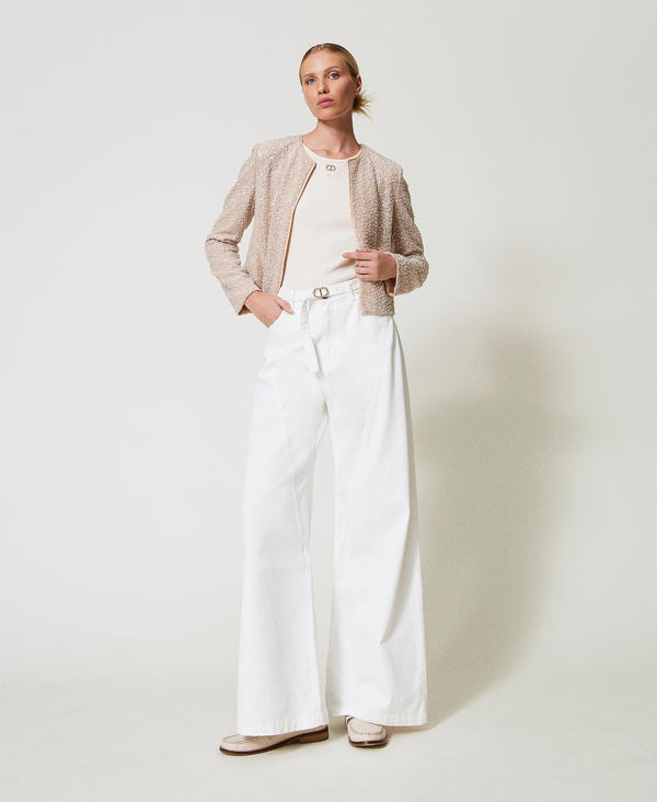 Wide leg white bull denim trousers