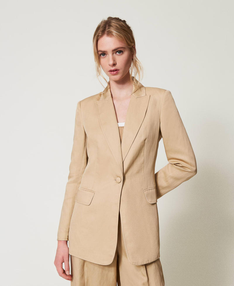 Linen blend single-breasted jacket Rope Beige Woman 251TE2140_12145_04