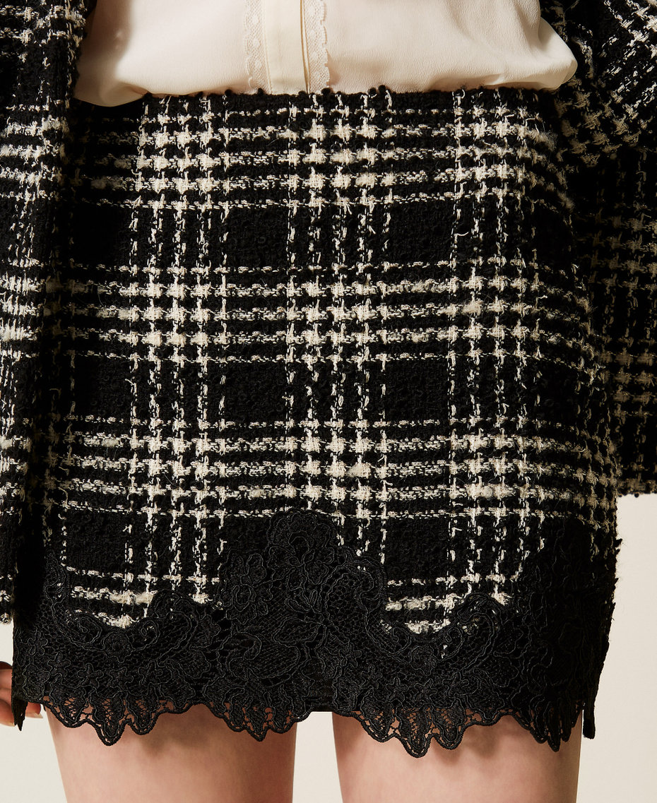 Bouclé check miniskirt Black/Snow White Big Check Woman 252TT2112_12876_04