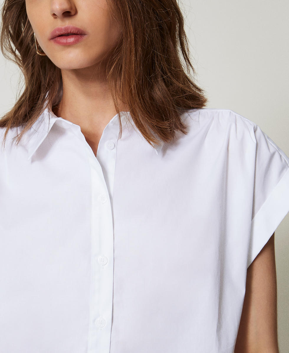 Camicia in popeline con arricciature Bianco Donna 251TT202H_00001_04