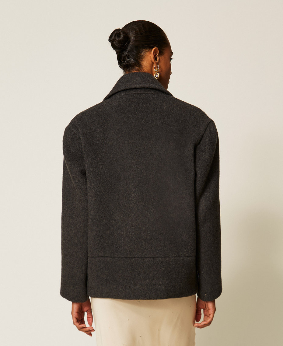 Caban en drap de laine m&eacute;lang&eacute;e Gris Anthracite Chin&eacute; Femme 262TT2471_12840_03