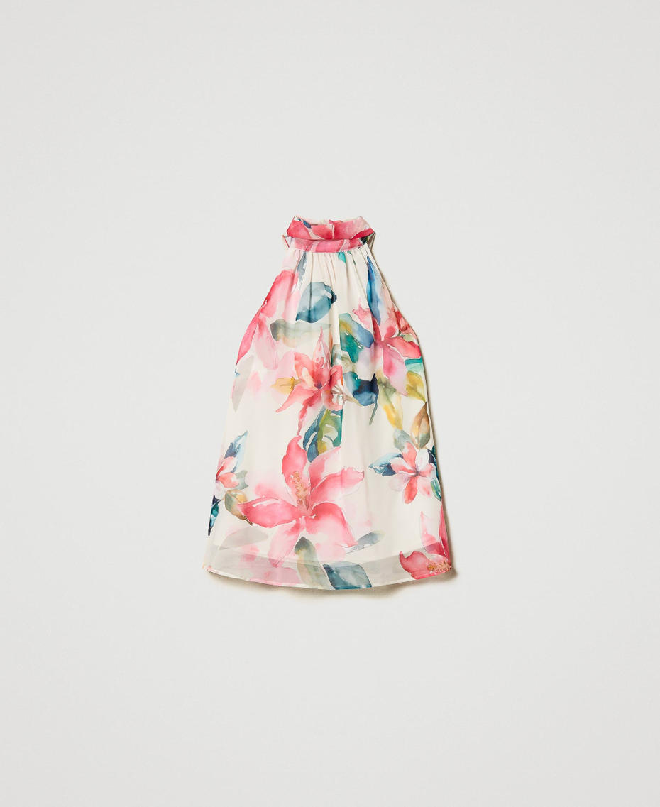 Top in georgette con stampa a fiori Stampa Fiori Madreperla / Multicolor Donna 251LB2ZAA_12194_S0