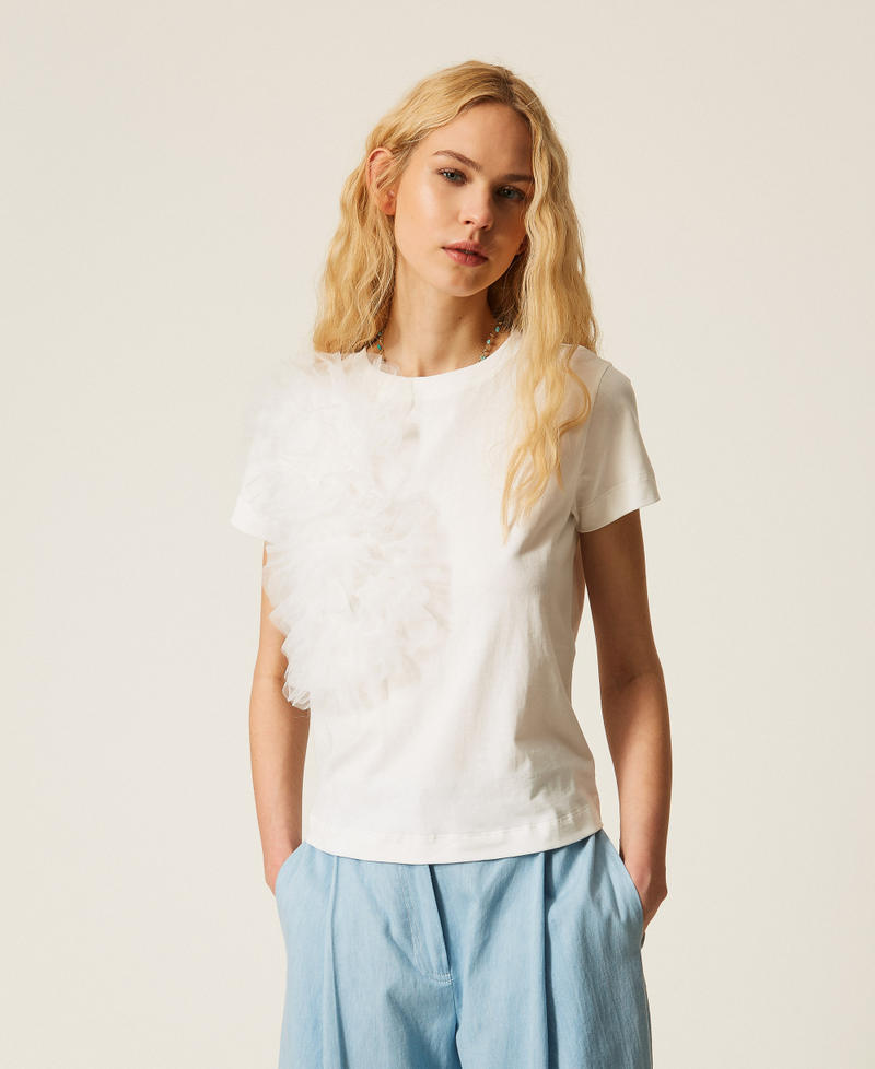T-shirt regular avec fleurs en tulle Off White Femme 261AT2190_00526_01