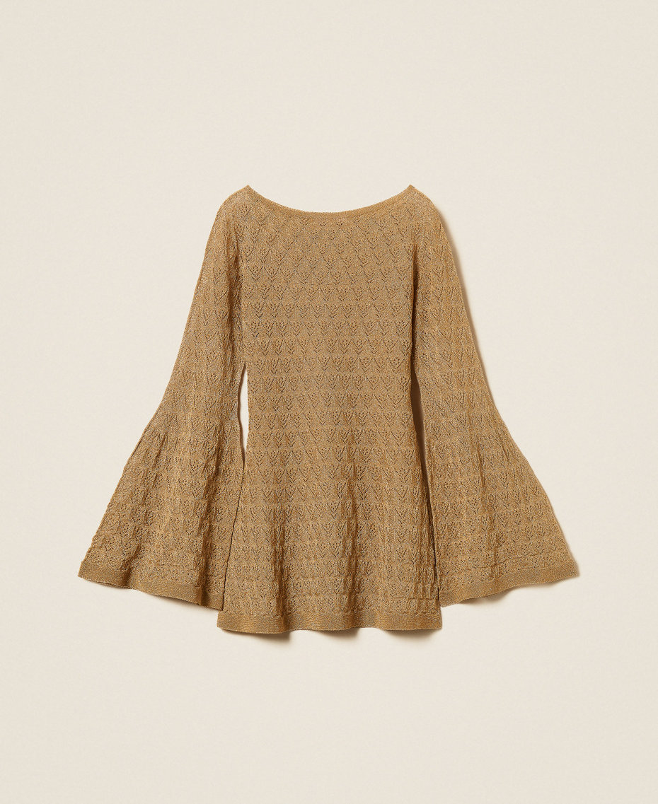 Tunic top with flared sleeves Golden Green Lurex Woman 262TP3Q32_12454_S0
