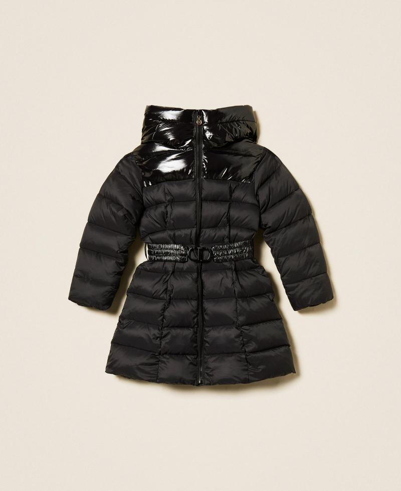 Long puffer jacket with logo belt Black Girl 252GJ2160_00006_S0