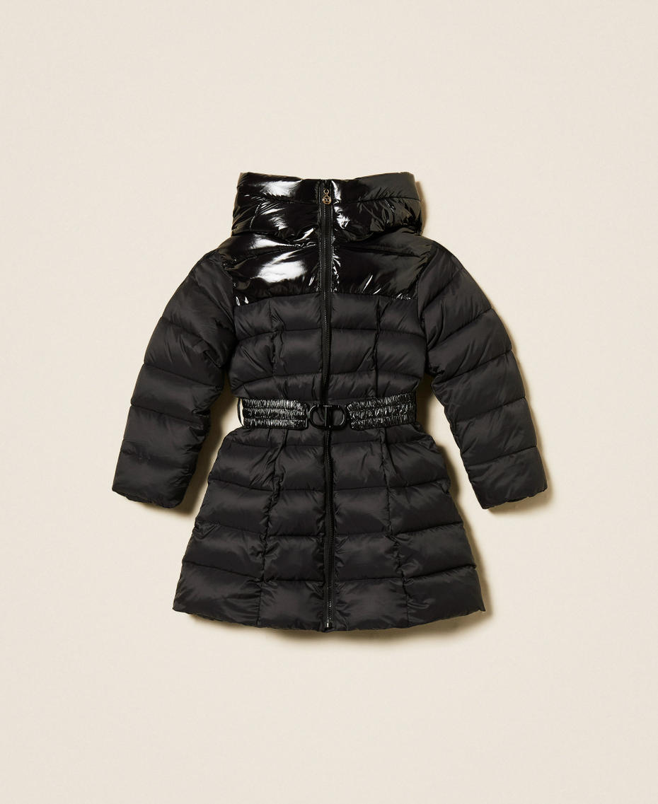 Long puffer jacket with logo belt Black Girl 252GJ2160_00006_S0