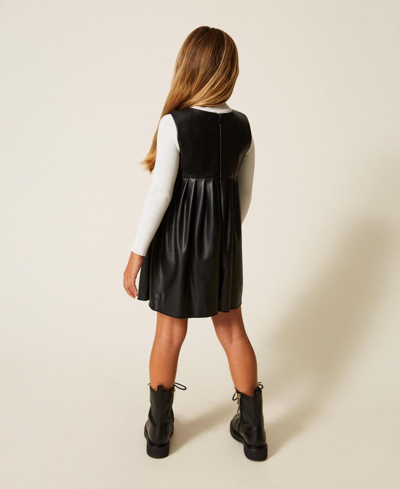 Girls' short faux leather dress with Oval T Black Girl 252GB2041_00006_03