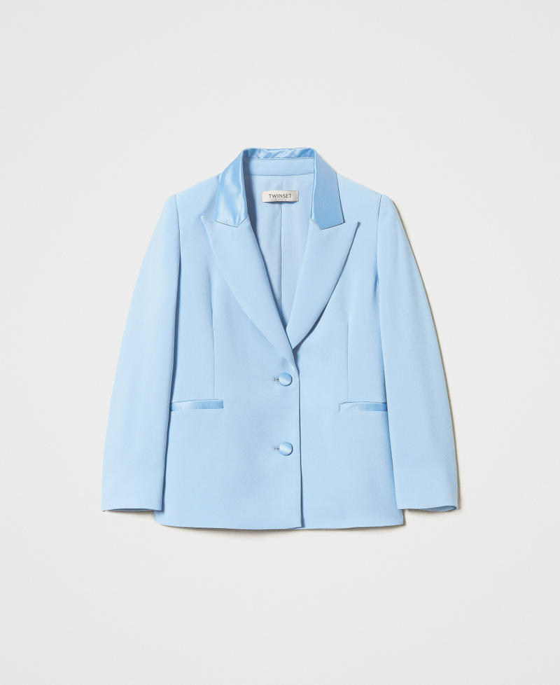 Cr&ecirc;pe and satin blazer Light Paper Blue Girl 251GJ2QNA_12148_S0