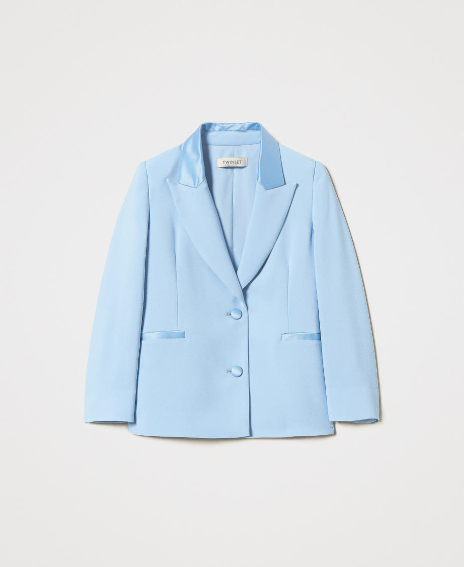 Cr&ecirc;pe and satin blazer Light Paper Blue Girl 251GJ2QNA_12148_S0