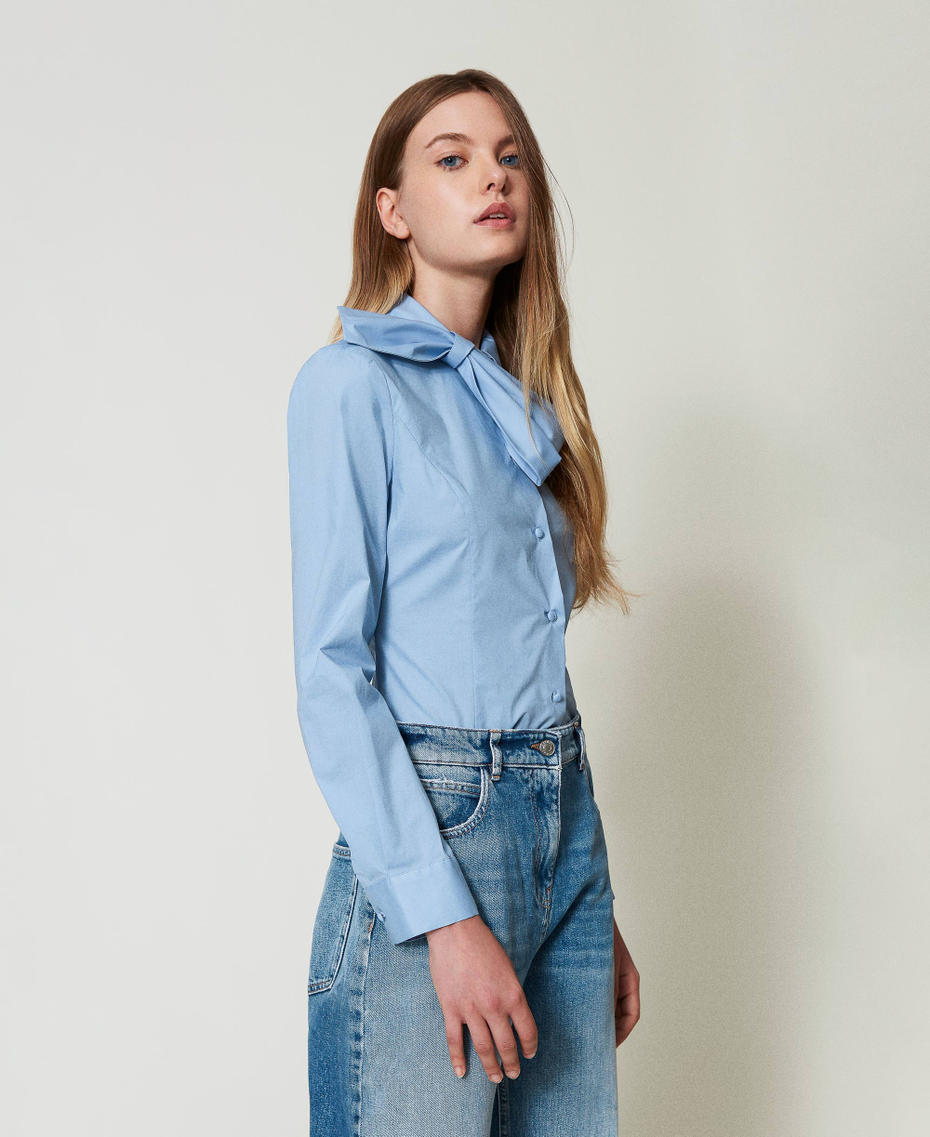 Chemise en popeline avec n&oelig;ud Air Blue Femme 242AT2291_00674_03
