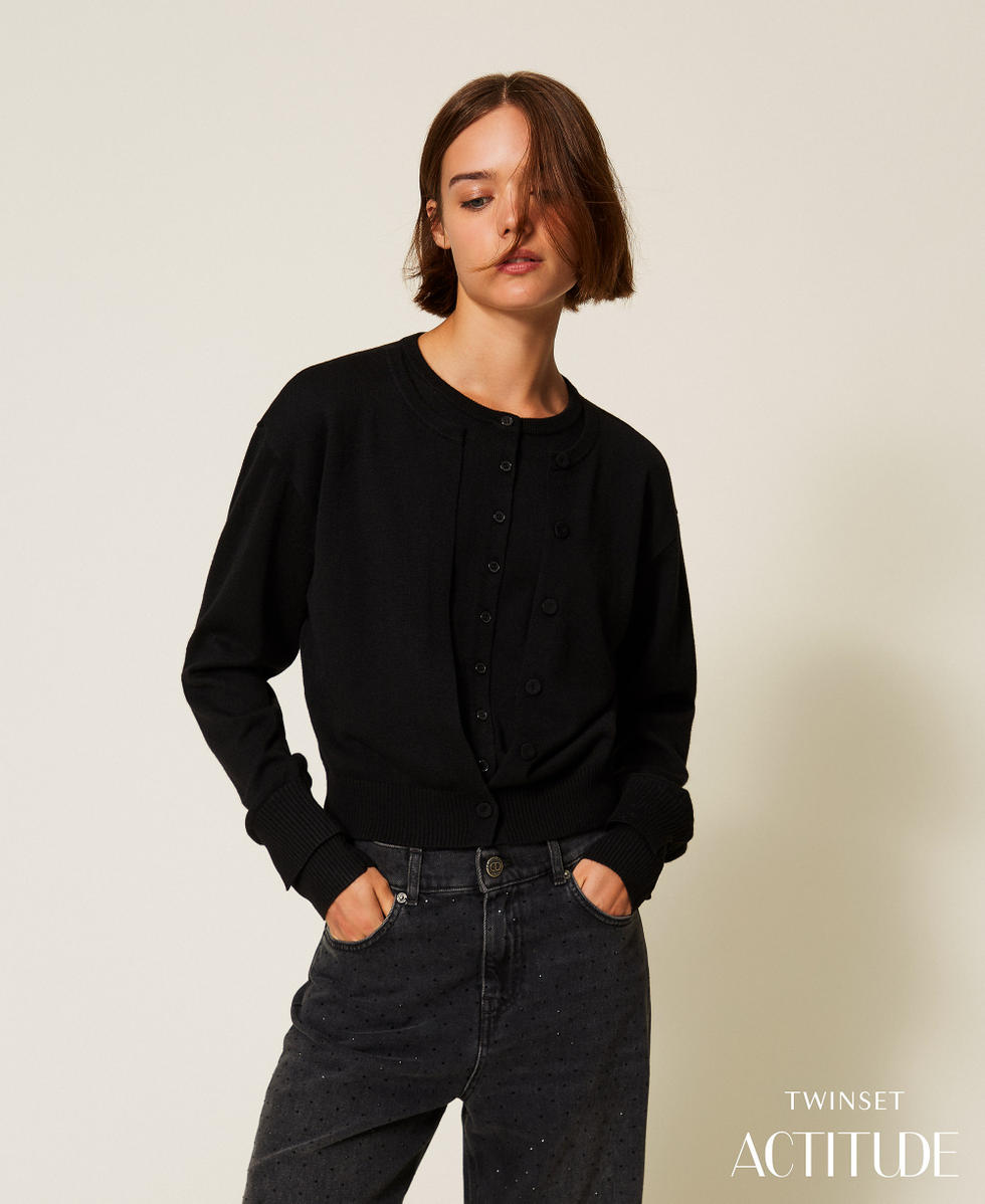 Cardigan effetto doppio capo Nero Donna 252AP3052_00006_PA