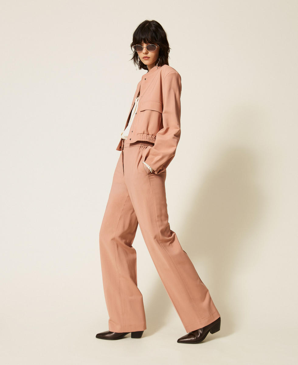 Straight twill trousers with pockets Dusty Pink Woman 262TP268G_00916_02